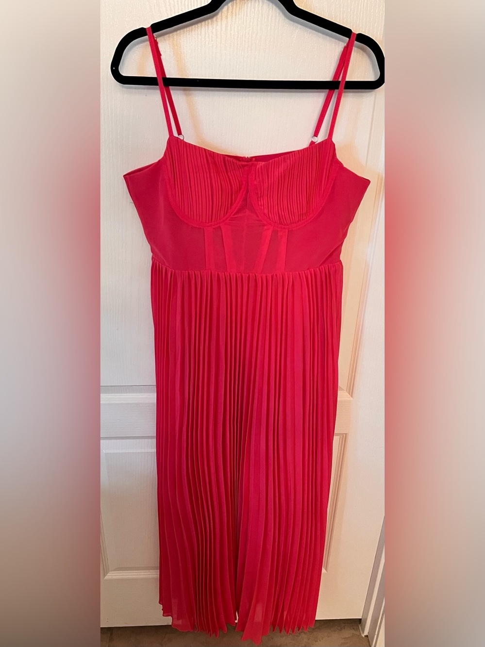 Pink Pleated Maxi Dress with Spaghetti Straps